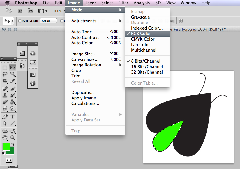 Change from CMYK to RGB in Photoshop