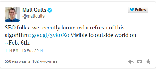 Matt Cutts Page Layout Tweet