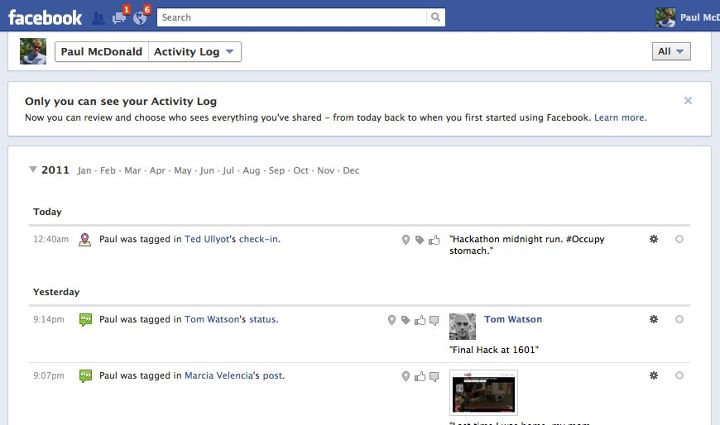 Facebook Timeline Activity Log