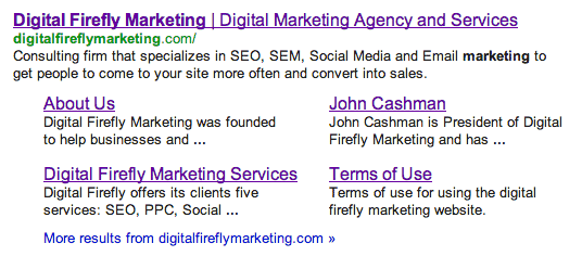 Digital Firefly Marketing Google Search with Sitelinks